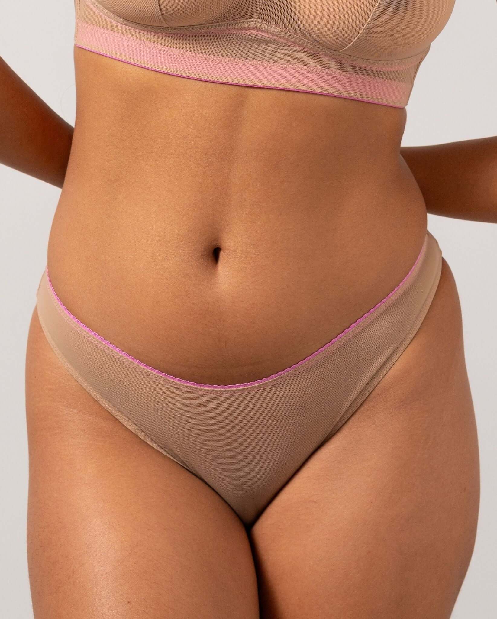 Mesh Bikini Briefs Warm Nude/Candy Pink - Image 3